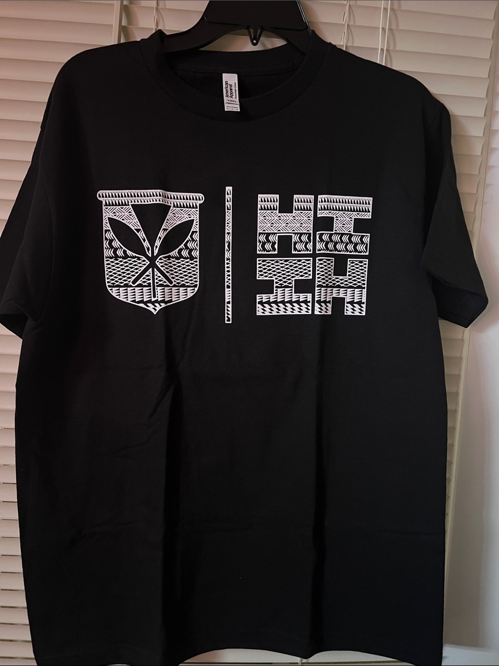 NWOT. Men's Black Graphic Short-Sleeve Shirt - Tribal Crest Design